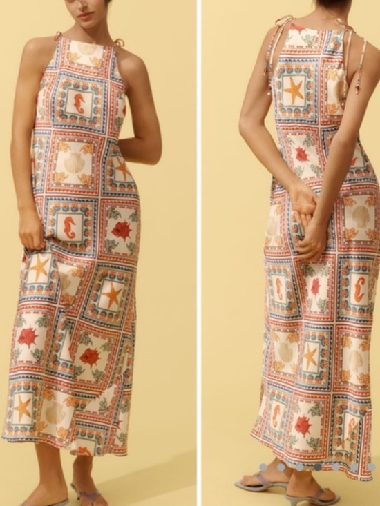 Anthropologie Dresses & Skirts - Anthropologie Ocean Mosaic Print Tile-Print Maxi Dress in Cream and Coral